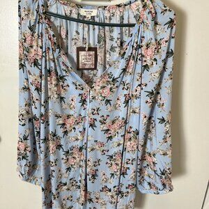 Marina Luna Women’s Blue Floral V-Neck Blouse 2XL NWT Cottagecore Top